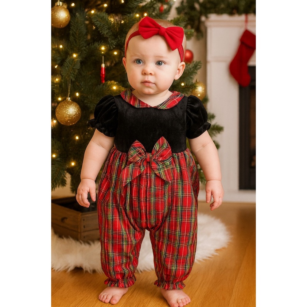 Christmas Goodlad Infant Plaid Velvet Romper 12 Month NEW With Tags